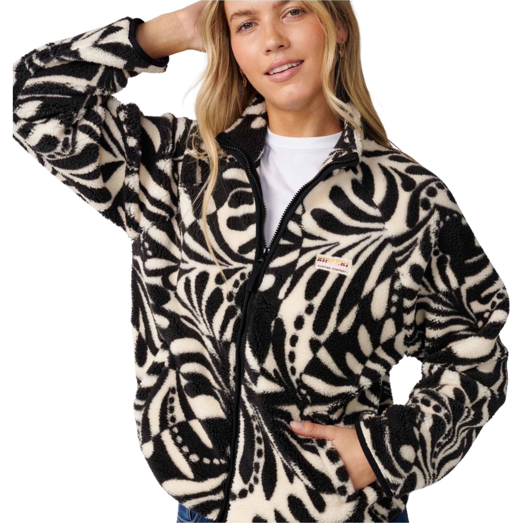 2026 Rip Curl Womens Party Pack Zip Through Polar Fleece 0EGWFL - Black / White